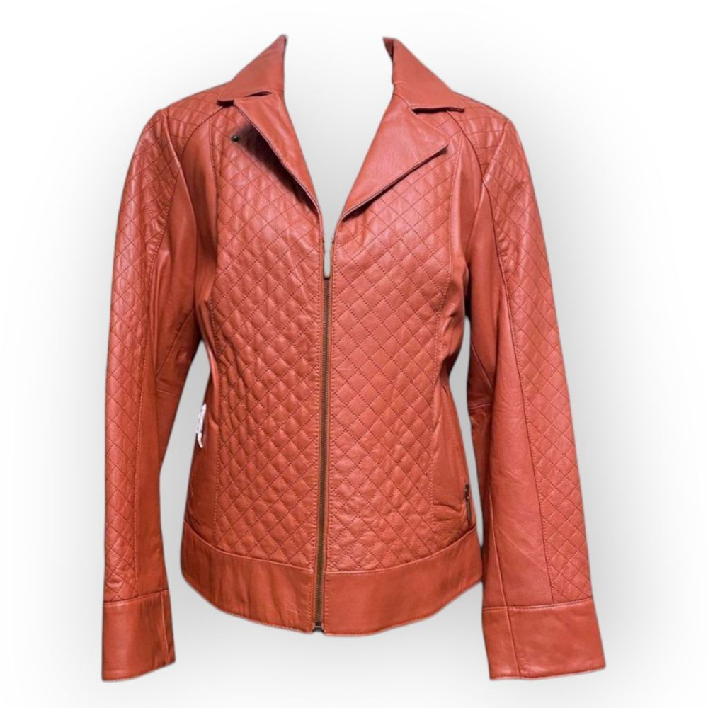 Quilted Rust Leather Moto Jacket - Women's